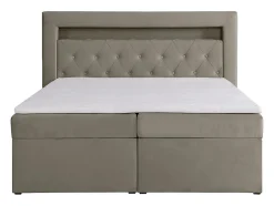 Vente-unique Ensemble complet literie déco tête de lit avec led + sommiers coffre + matelas + surmatelas - 180 x 200 cm - Velours - Taupe -