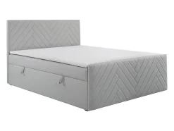 Vente-unique Ensemble complet literie déco tête de lit + sommiers coffre + matelas + surmatelas - 180 x 200 cm - Velours - Gris clair - MAKANA