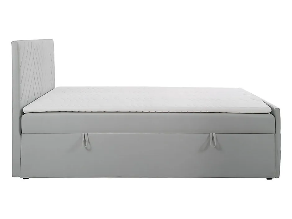 Vente-unique Ensemble complet literie déco tête de lit + sommiers coffre + matelas + surmatelas - 180 x 200 cm - Velours - Gris clair - MAKANA
