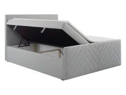 Vente-unique Ensemble complet literie déco tête de lit + sommiers coffre + matelas + surmatelas - 180 x 200 cm - Velours - Gris clair - MAKANA