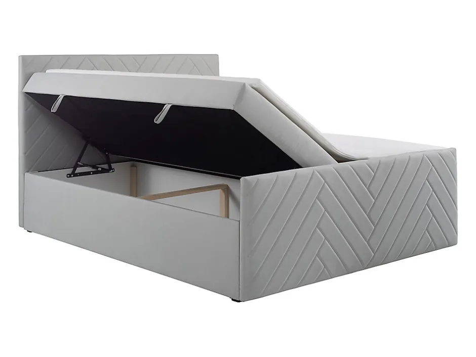 Vente-unique Ensemble complet literie déco tête de lit + sommiers coffre + matelas + surmatelas - 180 x 200 cm - Velours - Gris clair - MAKANA