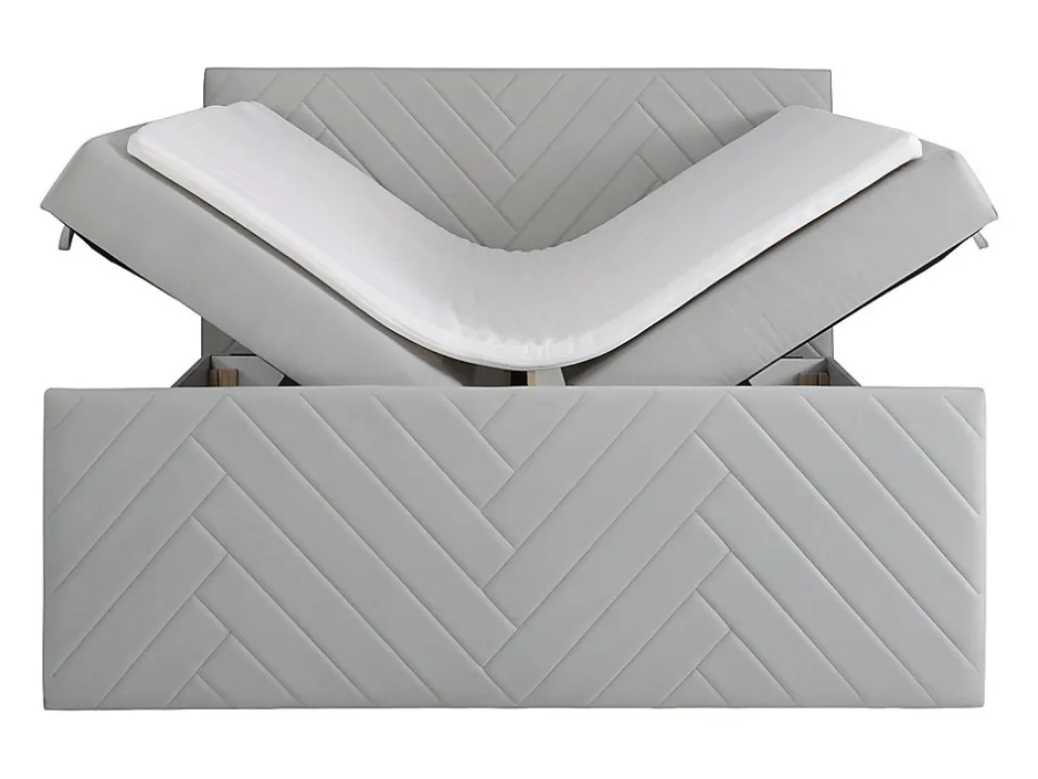 Vente-unique Ensemble complet literie déco tête de lit + sommiers coffre + matelas + surmatelas - 180 x 200 cm - Velours - Gris clair - MAKANA