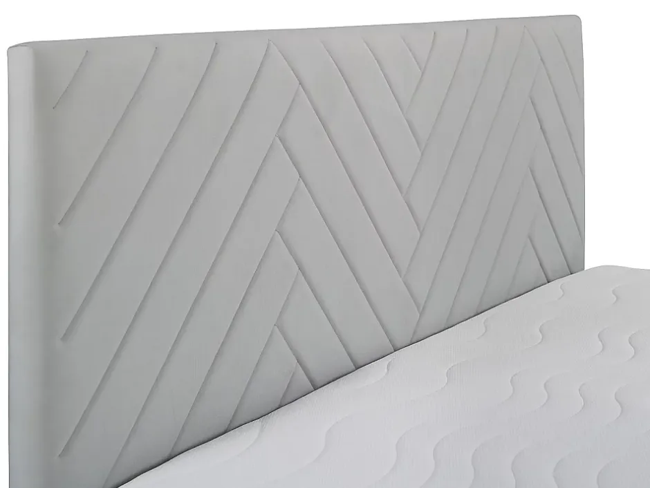 Vente-unique Ensemble complet literie déco tête de lit + sommiers coffre + matelas + surmatelas - 160 x 200 cm - Velours - Gris clair - MAKANA