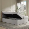 Vente-unique Ensemble complet literie déco tête de lit encadré bois + sommiers coffre + matelas + surmatelas - 180 x 200 cm - Tissu - Gris Sale