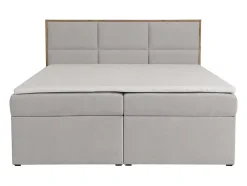 Vente-unique Ensemble complet literie déco tête de lit encadré bois + sommiers coffre + matelas + surmatelas - 180 x 200 cm - Tissu - Gris Sale