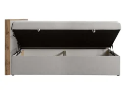 Vente-unique Ensemble complet literie déco tête de lit encadré bois + sommiers coffre + matelas + surmatelas - 180 x 200 cm - Tissu - Gris Sale