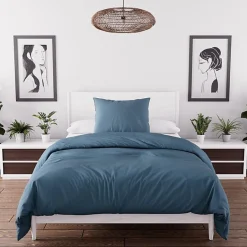 Soleil D'Ocre Ensemble couette et parure 5 Pièces BOHEME bleu canard pour lit en 90x190 cm, par