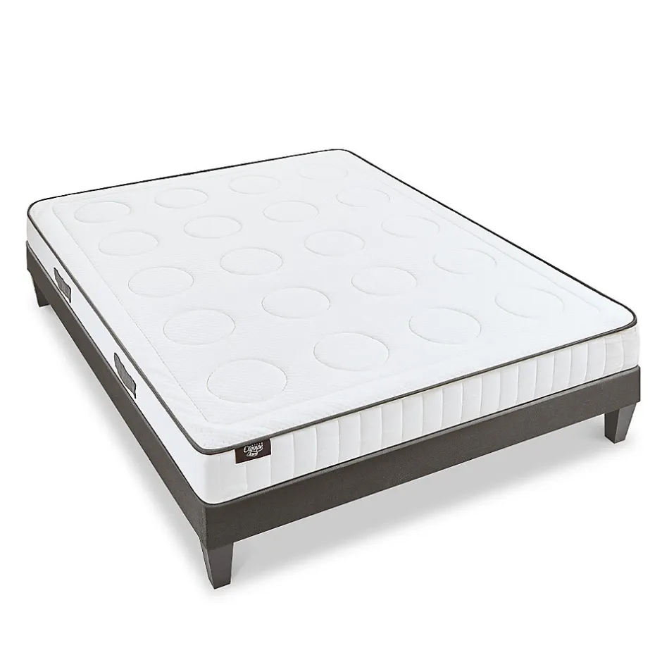 Olympe Literie Ensemble Cristal 140x200 cm Matelas Mousse + Sommier Bois