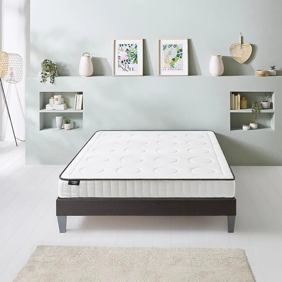 Olympe Literie Ensemble Cristal 140x200 cm Matelas Mousse + Sommier Bois