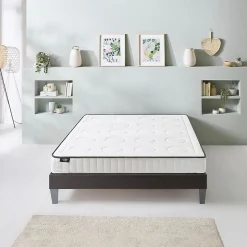Olympe Literie Ensemble Cristal 140x190 cm Matelas Mousse + Sommier Bois