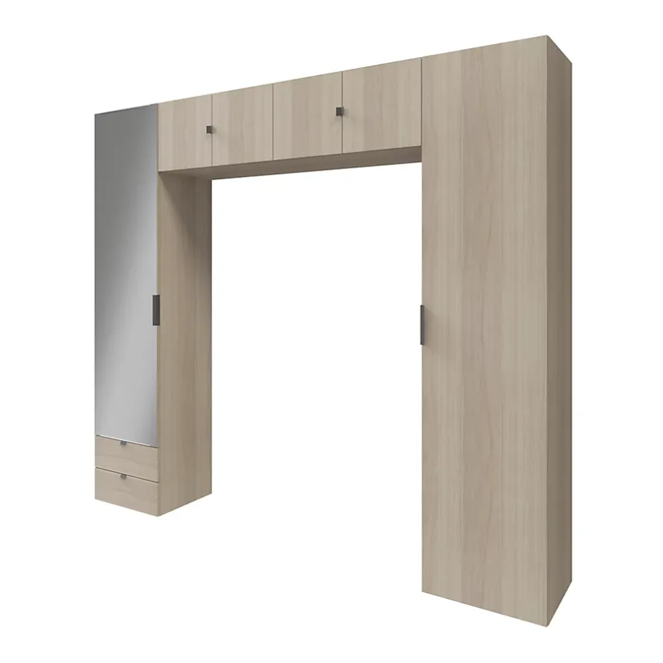 GoodHome Ensemble de colonnes et caissons suspendus effet chêne avec miroir Atomia H. 225 x L. 250 x P. 47 cm Hot