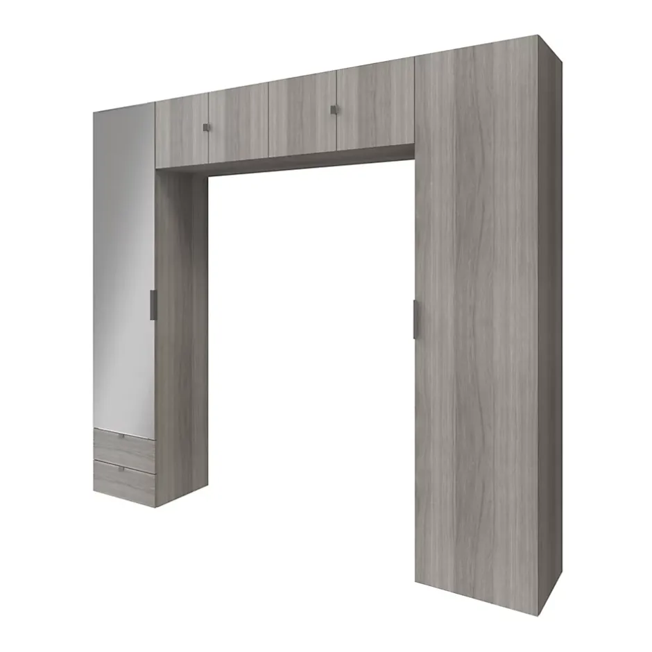 GoodHome Ensemble de colonnes et caissons suspendus effet chêne grisé avec miroir Atomia H. 225 x L. 250 x P. 47 cm Outlet