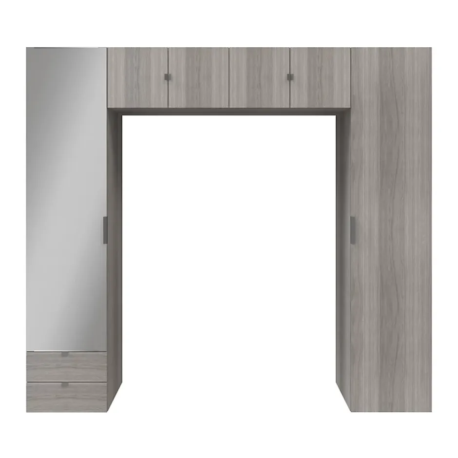 GoodHome Ensemble de colonnes et caissons suspendus effet chêne grisé avec miroir Atomia H. 225 x L. 250 x P. 47 cm Outlet
