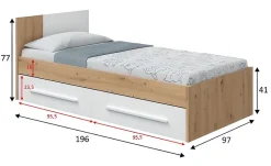 Pegane Ensemble de lit avec tête de lit et deux tiroirs en mélamine coloris blanc - Longueur 196 x Profondeur 97 x Hauteur 77 cm