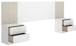Pegane Ensemble de Tête de lit avec 2 tables de chevet de 2 tiroirs coloris imitation lamelles, blanc