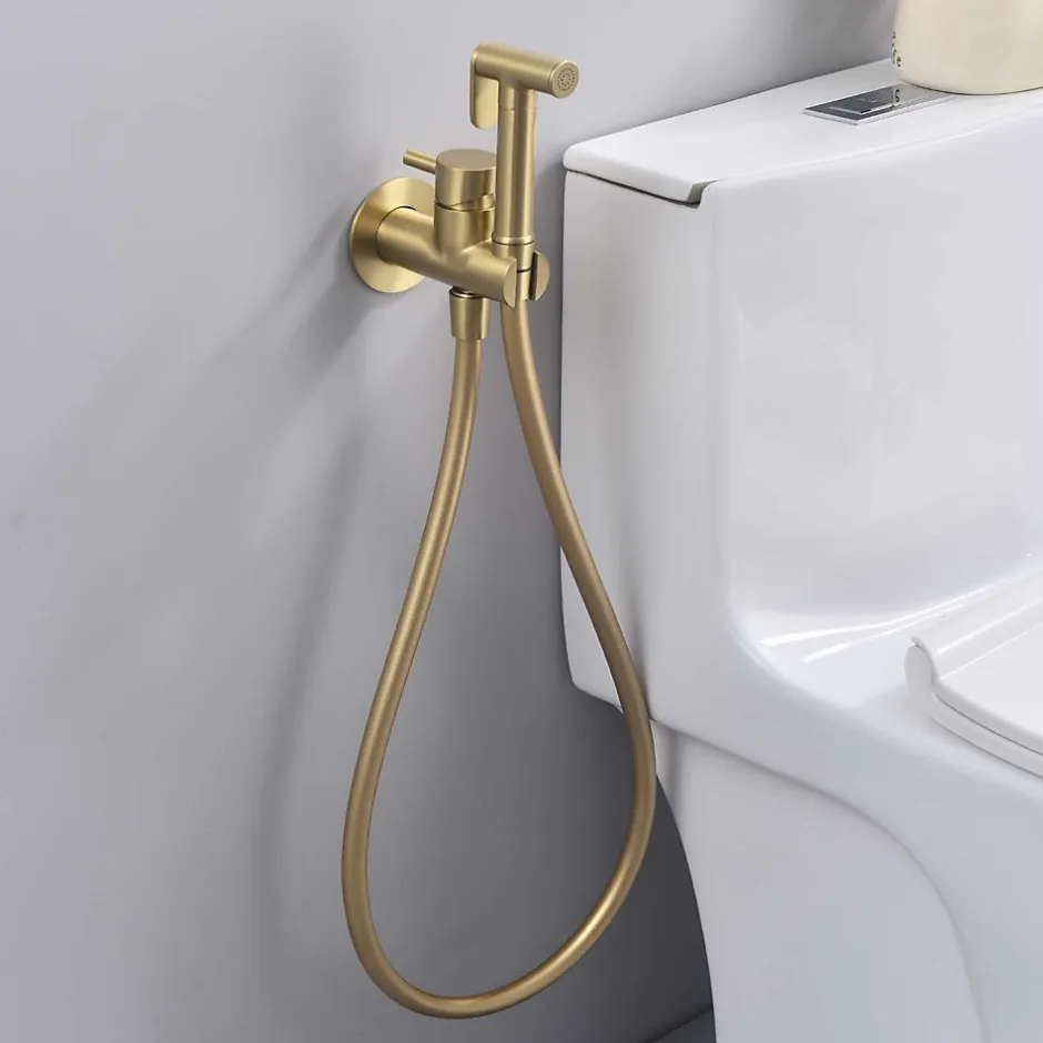 Poalgi Ensemble douchette hygiénique WC SKY BATH or brossé PVD Inox S304 série HARMONY New