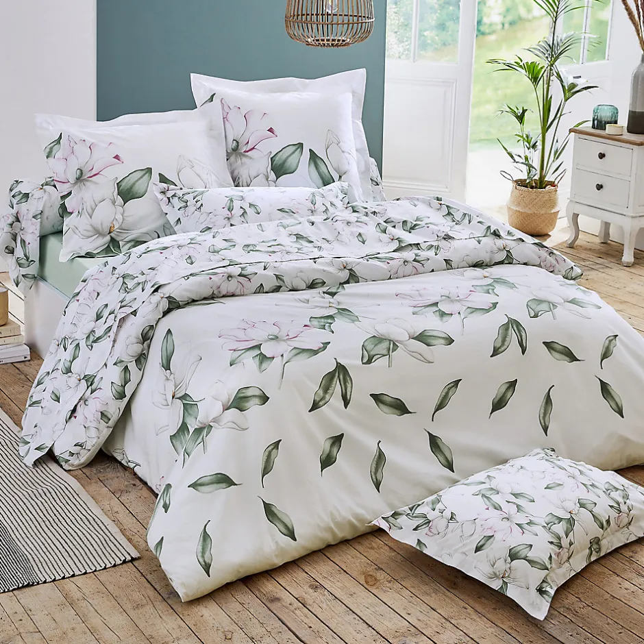 Tradilinge Ensemble drap plat et 2 taies Magnolia Sauge (240x310 cm - Blanc)