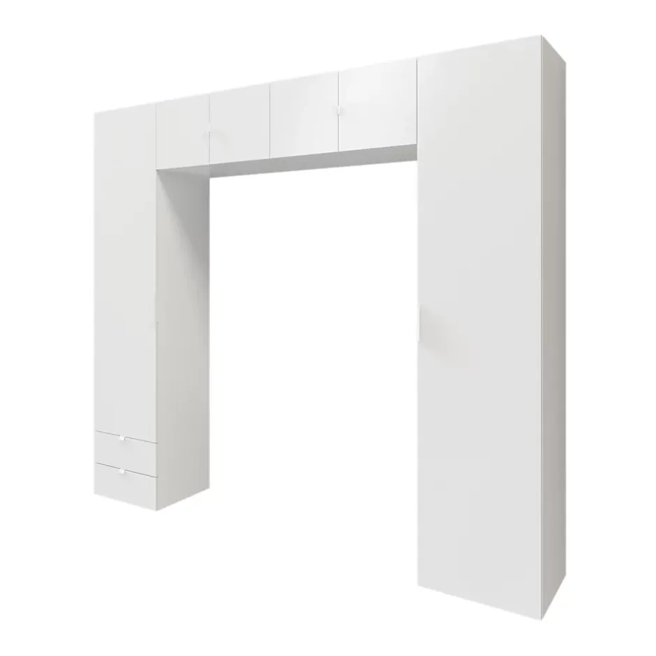 GoodHome Ensemble en arche colonnes portes battantes et caissons suspendus blancs Atomia H. 225 x L. 250 x P. 47 cm Online
