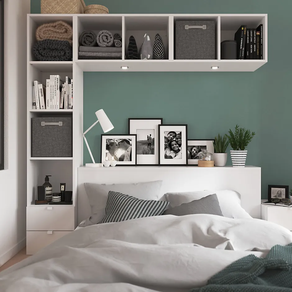 GoodHome Ensemble en L colonne et caissons suspendus blancs Atomia H. 187,5 x L. 187,5 x P. 37 cm