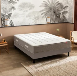 Epeda Ensemble L'INOUBLIABLE + Sommier Confort Medium + Pieds 90x200 Gris souris Ressorts