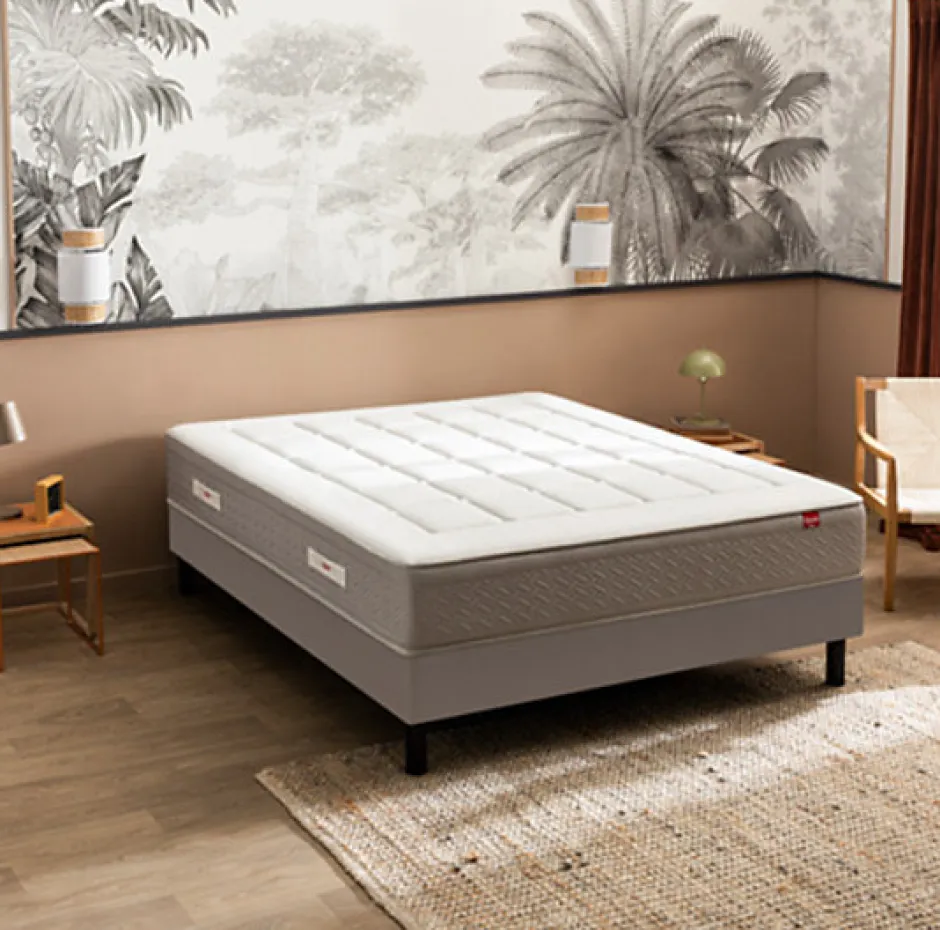 Epeda Ensemble L'INOUBLIABLE + Sommier Confort Medium + Pieds 90x200 Gris souris Ressorts