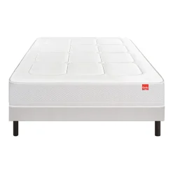 Epeda Ensemble L'INOUBLIABLE + Sommier Confort Medium + Pieds 90x200 Gris souris Ressorts