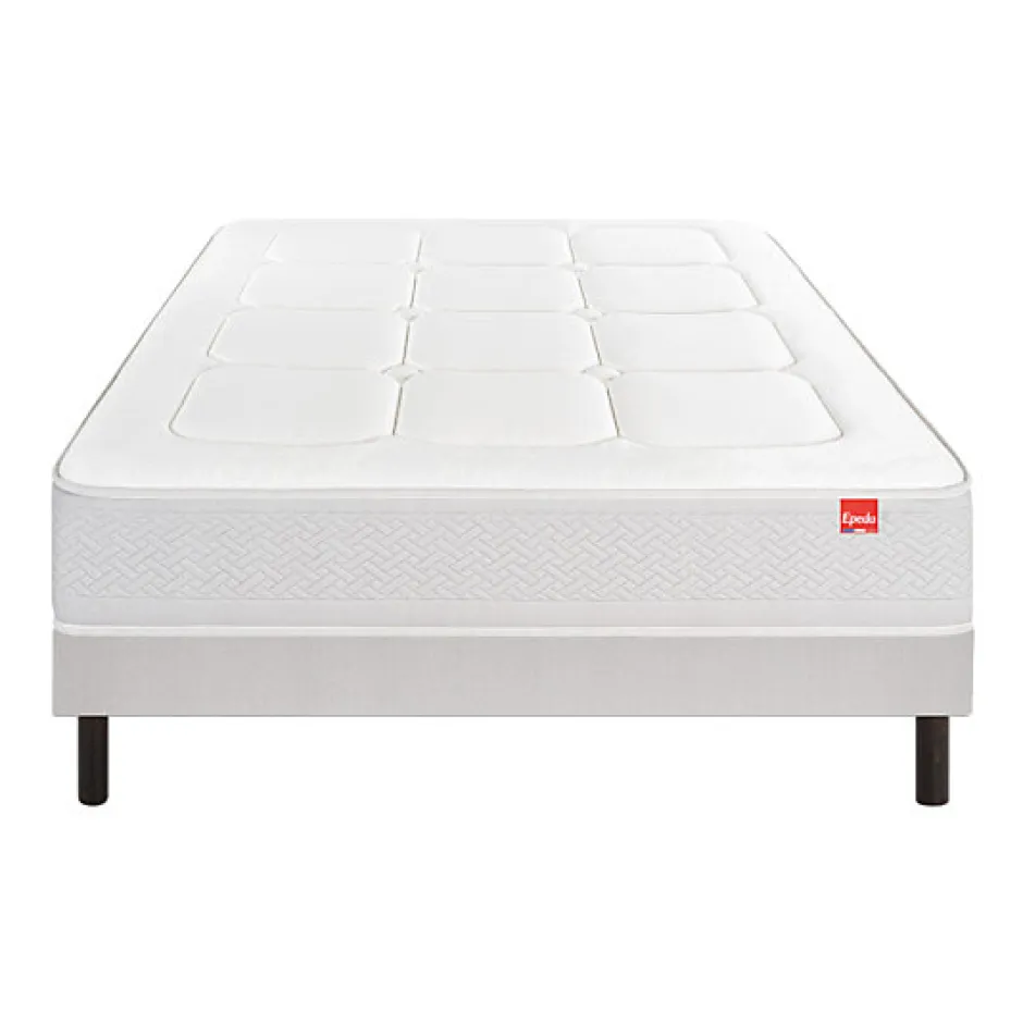 Epeda Ensemble L'INOUBLIABLE + Sommier Confort Medium + Pieds 90x200 Gris souris Ressorts