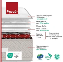Epeda Ensemble L'INOUBLIABLE + Sommier Confort Medium + Pieds 140x190 Gris souris Ressorts New