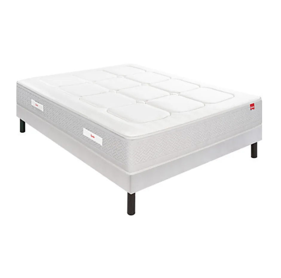 Epeda Ensemble L'INOUBLIABLE + Sommier Confort Medium + Pieds 140x190 Gris souris Ressorts New