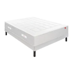 Epeda Ensemble L'ESCAPADE + Sommier Confort Medium + Pieds 140x200 Gris souris Ressorts et mousse à mémoire de forme