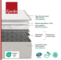 Epeda Ensemble DÉPAYSANT + Sommier Escale + Pieds 70x190 Ressorts