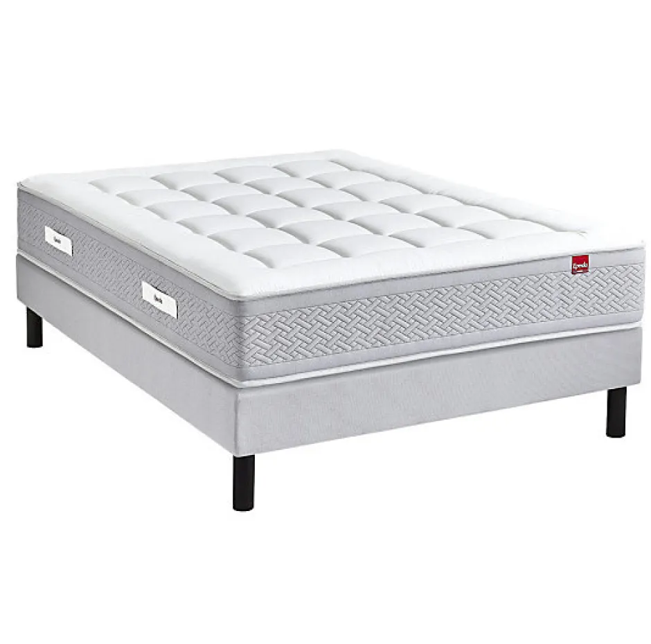 Epeda Ensemble LE MAJESTUEUX + Sommier Confort Medium + Pieds 200x200 Gris souris Ressorts Discount