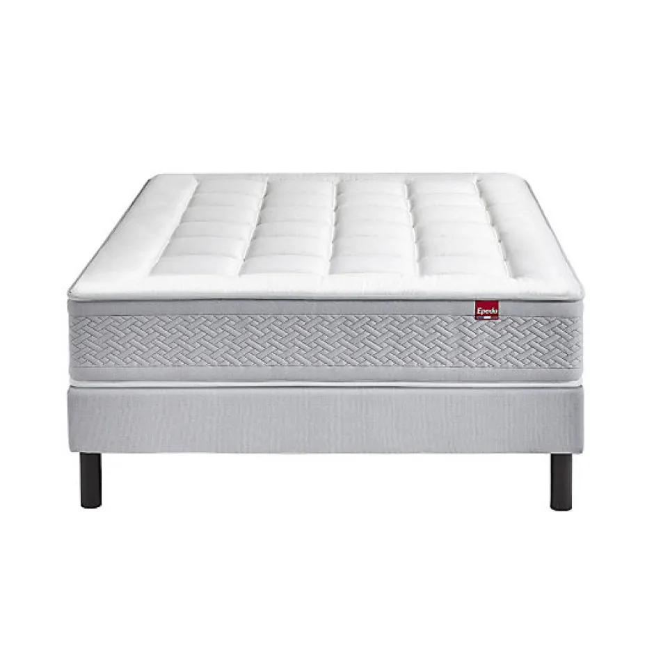 Epeda Ensemble LE MAJESTUEUX + Sommier Confort Medium + Pieds 200x200 Gris souris Ressorts Discount