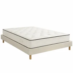 Essenzia Ensemble GRAND PALAIS 3000 + Sommier tradition Graphic 19 cm + Pieds 160x200 Beige Ressorts