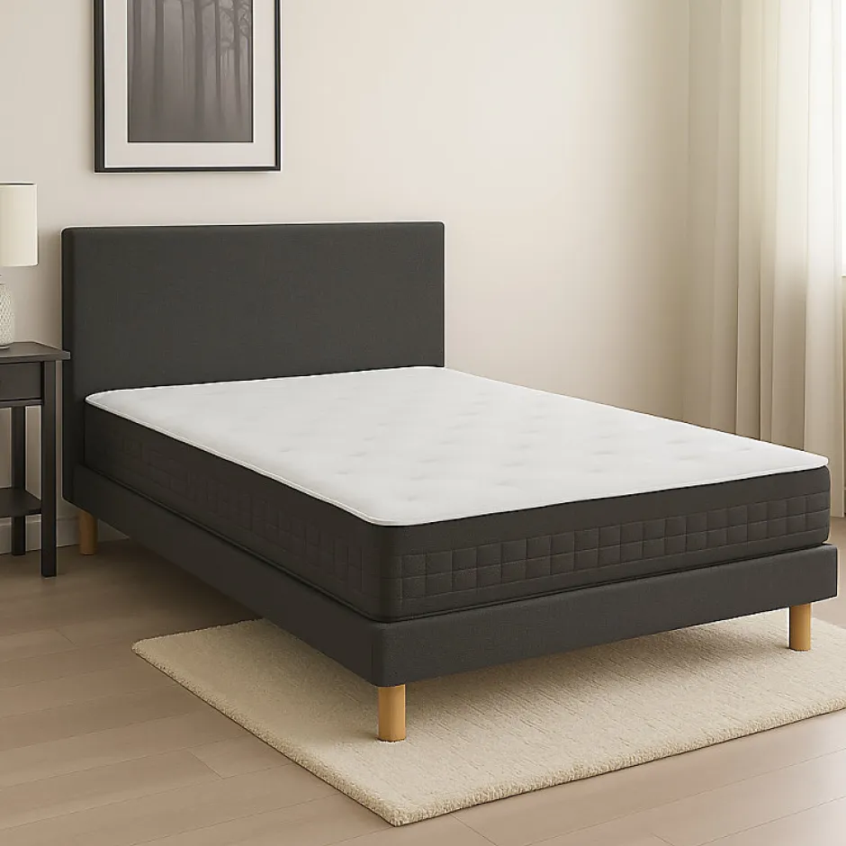 Essenzia Ensemble SENSATION EXTRA FERME 1000 + Sommier Graphic 13 cm + Pieds 160x190 Gris clair Ressorts