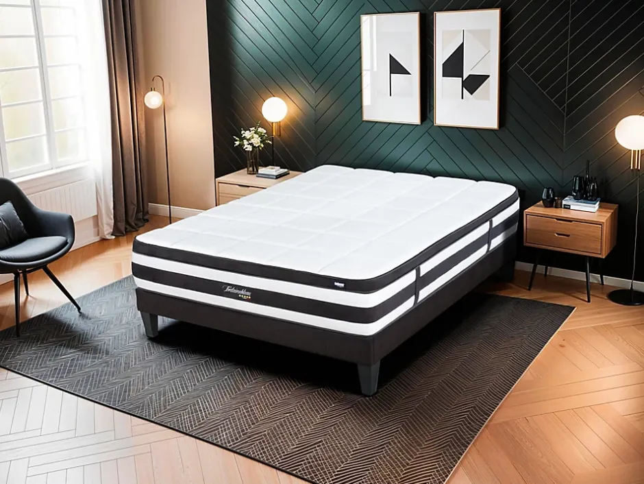 Bellecour Ensemble Fontainebleau 140x200 cm Matelas Ressorts ensachés + Sommier Bois Outlet