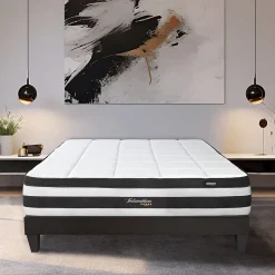 Bellecour Ensemble Fontainebleau 140x200 cm Matelas Ressorts ensachés + Sommier Bois Outlet