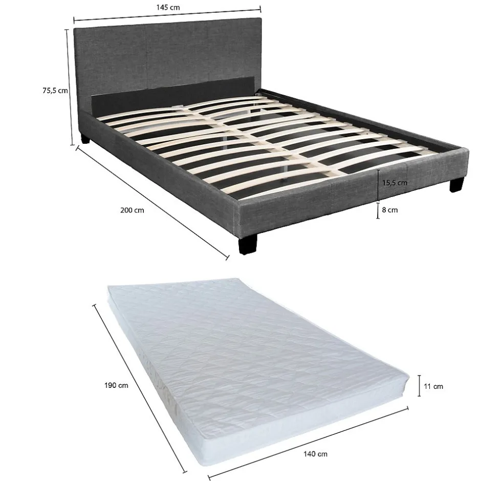 Weber Industries Ensemble Matelas + Lit 140x190 DUBLIN / Gris foncé New