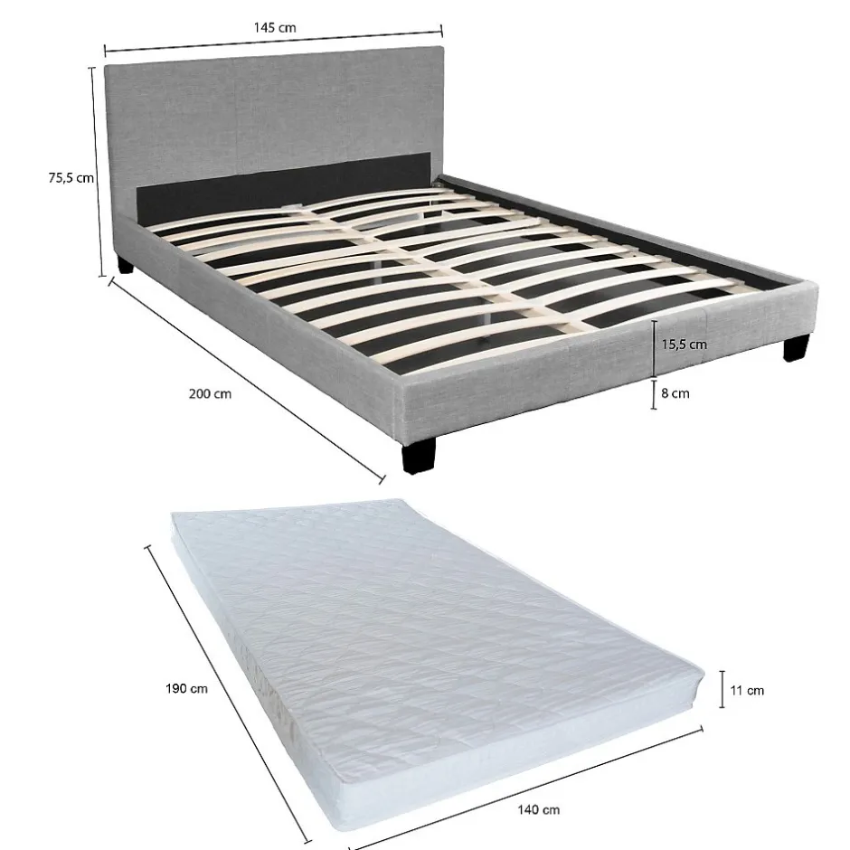 Weber Industries Ensemble Matelas + Lit 140x190 DUBLIN / Gris clair