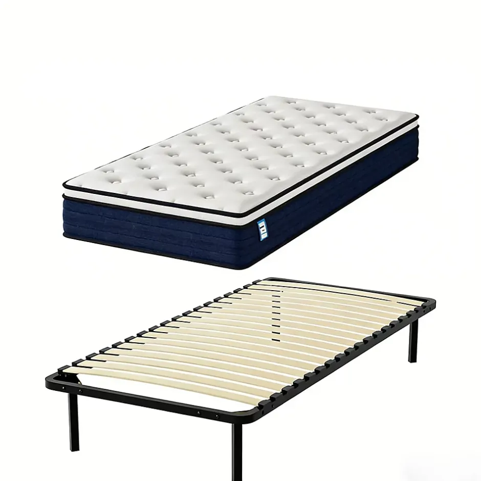 Teeno Ensemble Matelas à ressorts +Sommier à Lattes sur Pieds, 90x190cm, Epaisseur du Matelas 25cm Discount