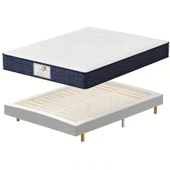 Teeno Ensemble Matelas à ressorts+ Lit Sommier Tapissier Déco 140x190cm, Epaisseur du Matelas 22cm Discount