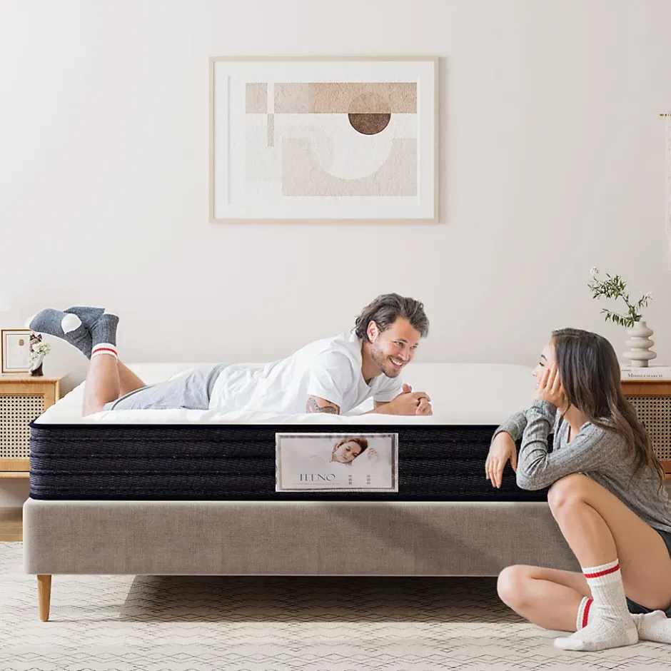 Teeno Ensemble Matelas à ressorts + Cadre de lit Plateforme Capitonné 140x190cm, Epaisseur du Matelas 22cm Best