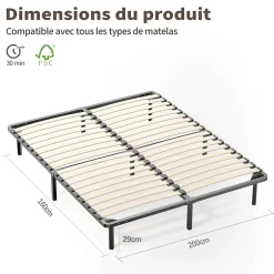 Teeno Ensemble Matelas à ressorts +Sommier à Lattes sur Pieds, 160x200cm, Epaisseur du Matelas 20cm Clearance