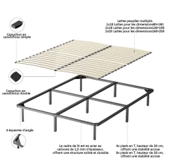 Teeno Ensemble Matelas à ressorts +Sommier à Lattes sur Pieds, 160x200cm, Epaisseur du Matelas 20cm Clearance