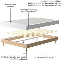 Teeno Ensemble Matelas à ressorts+ Lit Sommier Tapissier Déco 160x200cm, Epaisseur du Matelas 20cm