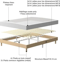 Teeno Ensemble Matelas en Mousse 160x200 cm+Sommier tapissier volige,9 Pieds Inclus,ensemble matelas et sommier