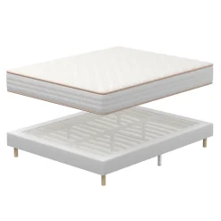 Teeno Ensemble Matelas en Mousse+ Lit Sommier Tapissier Déco 140x190cm, Epaisseur du Matelas 18cm