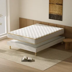 Teeno Ensemble Matelas en Mousse+ Lit Sommier Tapissier Déco 140x190cm, Epaisseur du Matelas 18cm