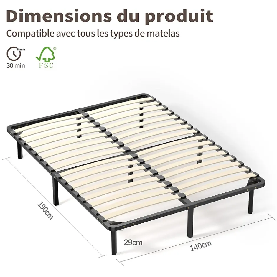 Teeno Ensemble Matelas en mousse + Sommier à Lattes 160x200cm, Epaisseur du Matelas 22cm Sale