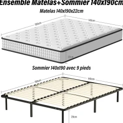 Teeno Ensemble Matelas en mousse + Sommier à Lattes 160x200cm, Epaisseur du Matelas 22cm Sale